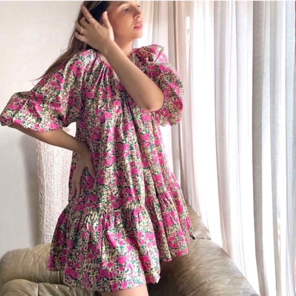 Zara Puff Shoulder Cotton Print Dress NWT - Picture 11 of 16